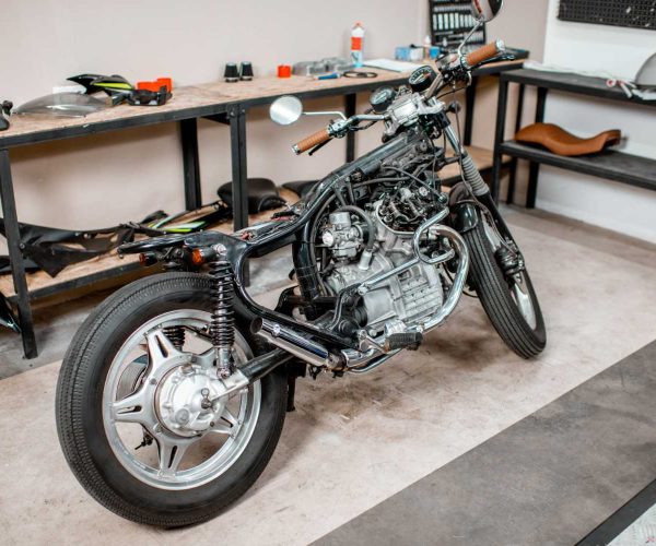 Beautiful vintage motorcycle during a repairment in the workshop